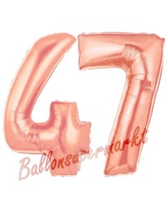 Zahl 47, Rosegold, Luftballons aus Folie zum 47. Geburtstag, 100 cm, inklusive Helium