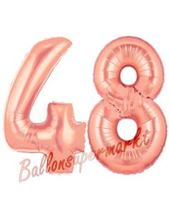 Zahl 48, Rosegold, Luftballons aus Folie zum 48. Geburtstag, 100 cm, inklusive Helium