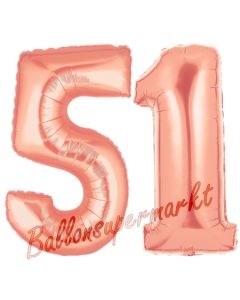 Zahl 51, Rosegold, Luftballons aus Folie zum 51. Geburtstag, 100 cm, inklusive Helium