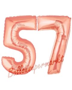 Zahl 57, Rosegold, Luftballons aus Folie zum 57. Geburtstag, 100 cm, inklusive Helium