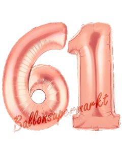 Zahl 61, Rosegold, Luftballons aus Folie zum 61. Geburtstag, 100 cm, inklusive Helium
