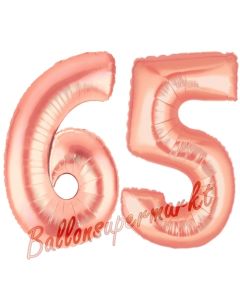 Zahl 65, Rosegold, Luftballons aus Folie zum 65. Geburtstag, 100 cm, inklusive Helium