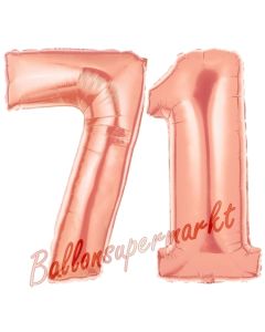 Zahl 71, Rosegold, Luftballons aus Folie zum 71. Geburtstag, 100 cm, inklusive Helium