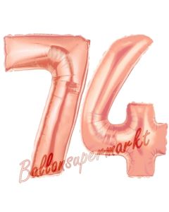 Zahl 74, Rosegold, Luftballons aus Folie zum 74. Geburtstag, 100 cm, inklusive Helium