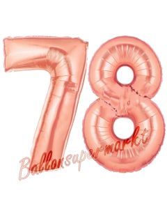 Zahl 78 Rosegold Luftballons aus Folie zum 78. Geburtstag, 100 cm, inklusive Helium