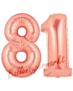 Zahl 81 Rosegold Luftballons aus Folie zum 81. Geburtstag, 100 cm, inklusive Helium