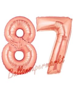 Zahl 87 Rosegold Luftballons aus Folie zum 87. Geburtstag, 100 cm, inklusive Helium