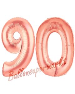 Zahl 90 Rosegold, Luftballons aus Folie zum 90. Geburtstag, 100 cm, inklusive Helium