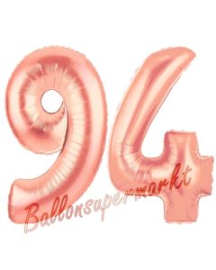 Zahl 94 Rosegold Luftballons aus Folie zum 94. Geburtstag, 100 cm, inklusive Helium