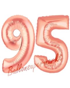 Zahl 95 Rosegold Luftballons aus Folie zum 95. Geburtstag, 100 cm, inklusive Helium