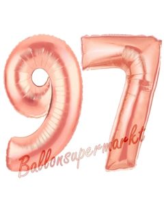 Zahl 97 Rosegold Luftballons aus Folie zum 97. Geburtstag, 100 cm, inklusive Helium