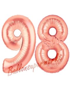 Zahl 98 Rosegold Luftballons aus Folie zum 98. Geburtstag, 100 cm, inklusive Helium