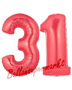 Zahl 31 Rot, Luftballons aus Folie zum 31. Geburtstag, 100 cm, inklusive Helium