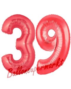 Zahl 39 Rot, Luftballons aus Folie zum 39. Geburtstag, 100 cm, inklusive Helium