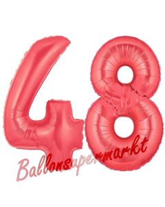 Zahl 48 Rot, Luftballons aus Folie zum 48. Geburtstag, 100 cm, inklusive Helium