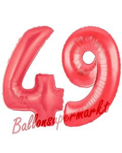 Zahl 49 Rot, Luftballons aus Folie zum 49. Geburtstag, 100 cm, inklusive Helium