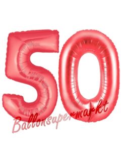 Zahl 50, Rot, Luftballons aus Folie zum 50. Geburtstag