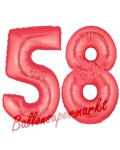 Zahl 58, Rot, Luftballons aus Folie zum 58. Geburtstag, 100 cm, inklusive Helium