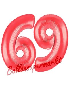 Zahl 69, Rot, Luftballons aus Folie zum 69. Geburtstag, 100 cm, inklusive Helium