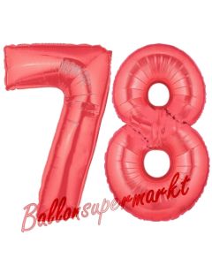 Zahl 78 Rot, Luftballons aus Folie zum 78. Geburtstag, 100 cm, inklusive Helium