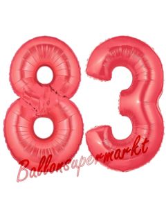 Zahl 83 Rot, Luftballons aus Folie zum 83. Geburtstag, 100 cm, inklusive Helium