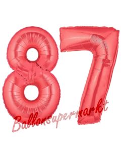 Zahl 87 Rot, Luftballons aus Folie zum 87. Geburtstag, 100 cm, inklusive Helium