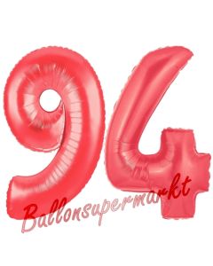 Zahl 94, Rot, Luftballons aus Folie zum 94. Geburtstag, 100 cm, inklusive Helium