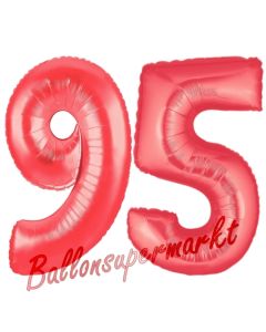 Zahl 95, Rot, Luftballons aus Folie zum 95. Geburtstag, 100 cm, inklusive Helium