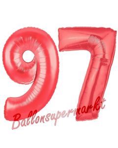 Zahl 97, Rot, Luftballons aus Folie zum 97. Geburtstag, 100 cm, inklusive Helium