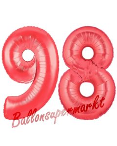 Zahl 98, Rot, Luftballons aus Folie zum 98. Geburtstag, 100 cm, inklusive Helium