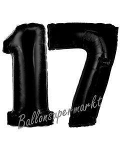 Zahl 17 Schwarz, Luftballons aus Folie zum 17. Geburtstag, 100 cm, inklusive Helium