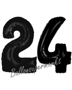 Zahl 24 Schwarz, Luftballons aus Folie zum 24. Geburtstag, 100 cm, inklusive Helium