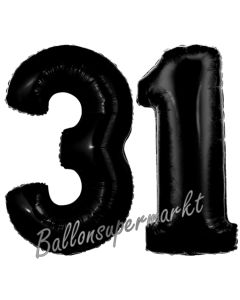 Zahl 31 Schwarz, Luftballons aus Folie zum 31. Geburtstag, 100 cm, inklusive Helium