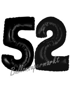Zahl 52 Schwarz, Luftballons aus Folie zum 52. Geburtstag, 100 cm, inklusive Helium