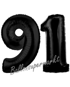 Zahl 91 Schwarz Luftballons aus Folie zum 91. Geburtstag, 100 cm, inklusive Helium