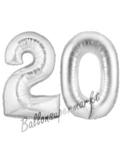 Zahl 20, Silber, Luftballons aus Folie zum 20. Geburtstag, 100 cm, inklusive Helium