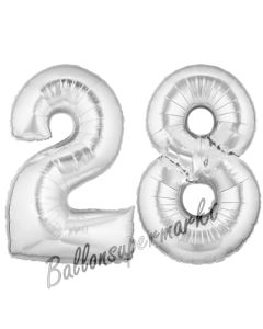 Zahl 28, Silber, Luftballons aus Folie zum 28. Geburtstag, 100 cm, inklusive Helium