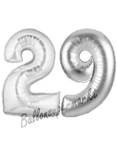 Zahl 29, Silber, Luftballons aus Folie zum 29. Geburtstag, 100 cm, inklusive Helium