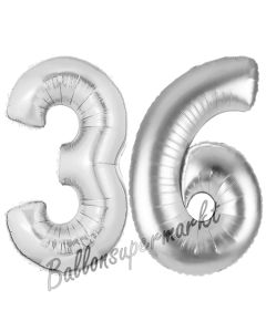 Zahl 36, Silber, Luftballons aus Folie zum 36. Geburtstag, 100 cm, inklusive Helium
