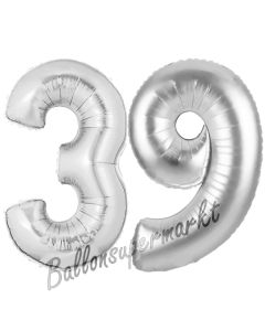 Zahl 39, Silber, Luftballons aus Folie zum 39. Geburtstag, 100 cm, inklusive Helium