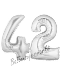 Zahl 42, Silber, Luftballons aus Folie zum 42. Geburtstag, 100 cm, inklusive Helium