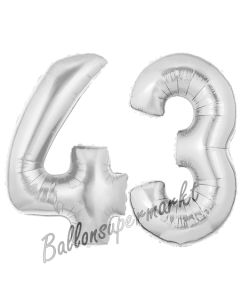 Zahl 43, Silber, Luftballons aus Folie zum 43. Geburtstag, 100 cm, inklusive Helium
