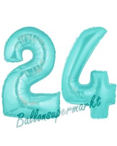 Zahl 24 Türkis, Luftballons aus Folie zum 24. Geburtstag, 100 cm, inklusive Helium