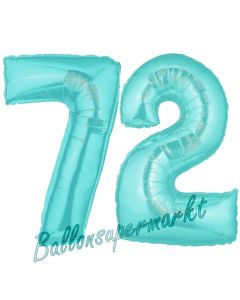 Zahl 72 Türkis, Luftballons aus Folie zum 72. Geburtstag, 100 cm, inklusive Helium
