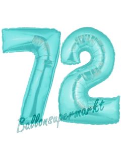 Zahl 72 Türkis, Luftballons aus Folie zum 72. Geburtstag, 100 cm, inklusive Helium