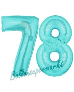 Zahl 78 Türkis, Luftballons aus Folie zum 78. Geburtstag, 100 cm, inklusive Helium