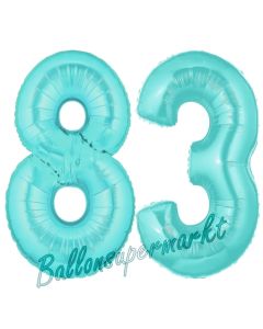 Zahl 83 Türkis, Luftballons aus Folie zum 83. Geburtstag, 100 cm, inklusive Helium
