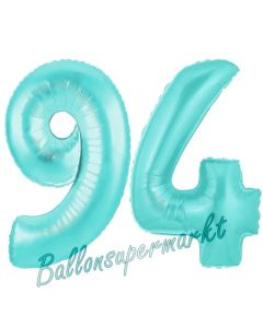 Zahl 94, Türkis, Luftballons aus Folie zum 94. Geburtstag, 100 cm, inklusive Helium