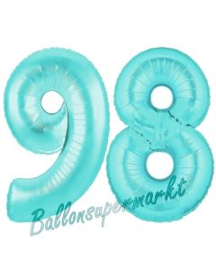 Zahl 98, Türkis, Luftballons aus Folie zum 98. Geburtstag, 100 cm, inklusive Helium