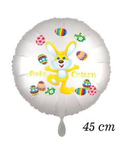 Osterhasen Luftballon, Osterhase jongliert mit Ostereiern, weißer Rundluftballon ohne Helium, Frohe Ostern